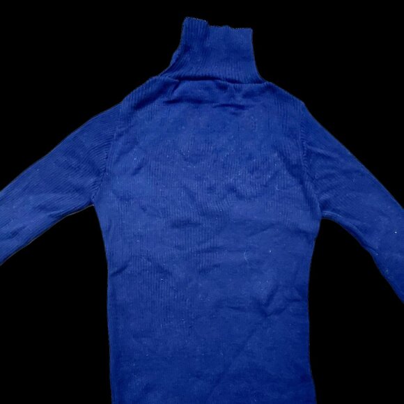 Vintage 1940s-1950s Navy Long Sleeve Ribbed Knit Turtleneck Sweater XS - Picture 8 of 8